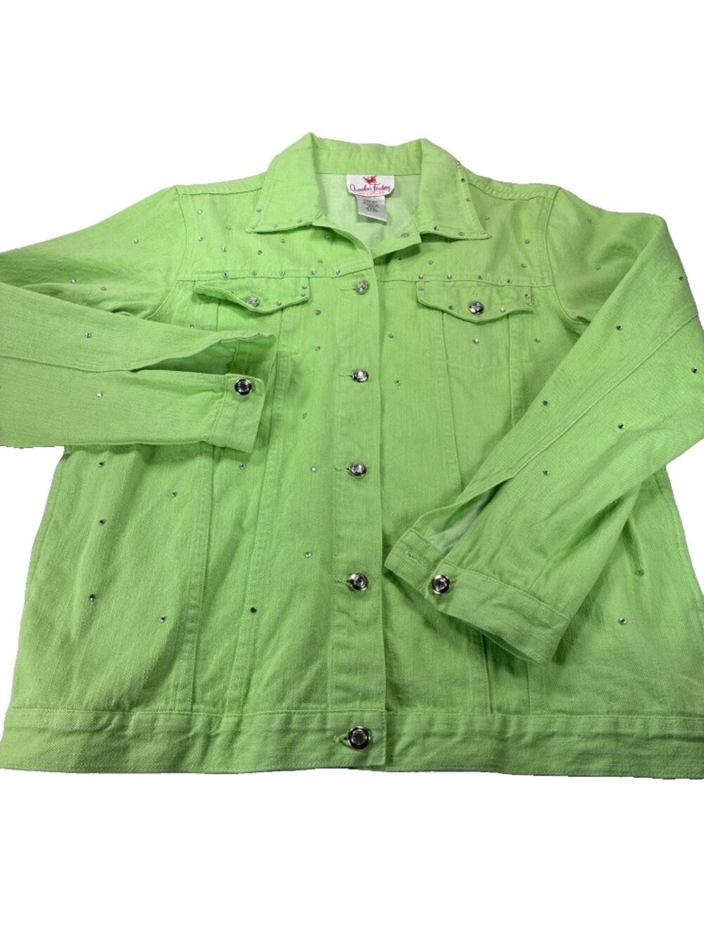 NWOT Quacker Factory vibrant lime green denim jean jacket women's size Medium